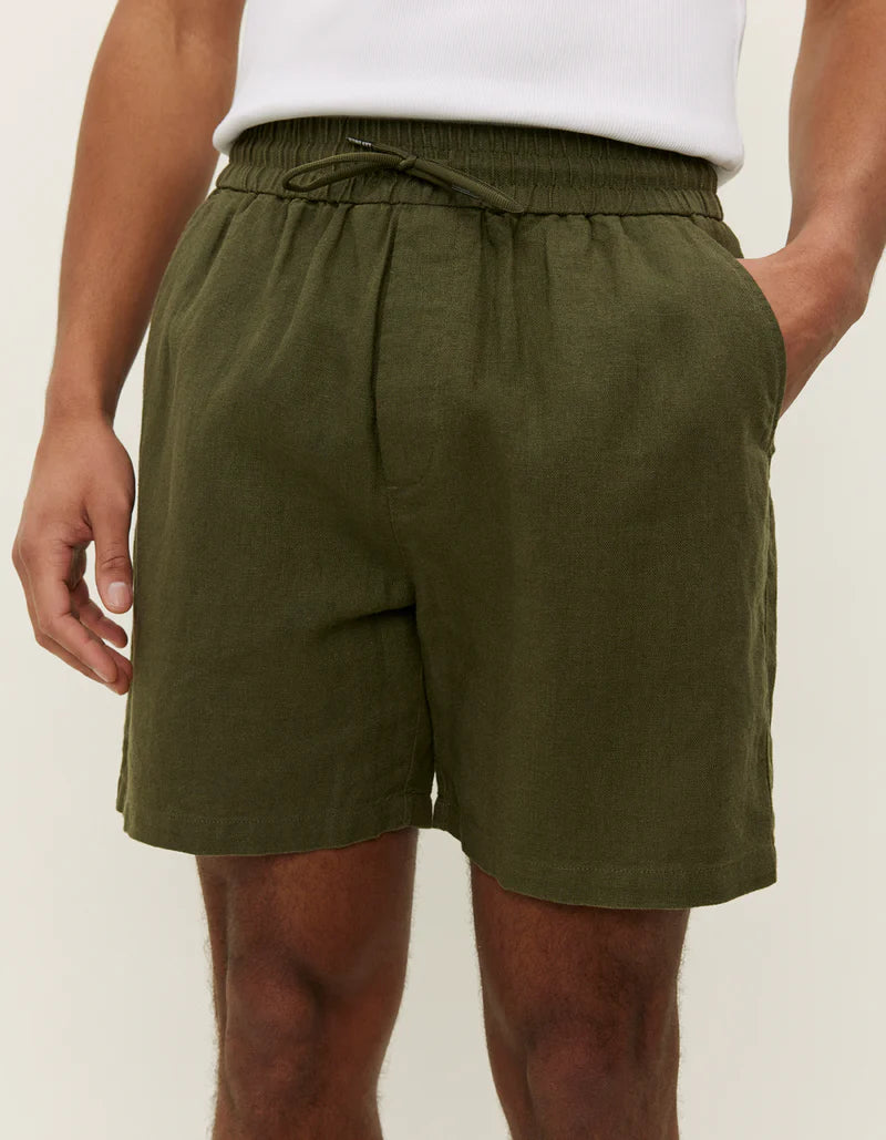 Les Deux Otto Linen Shorts Olive Night