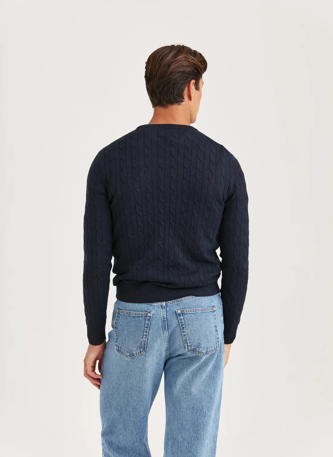 Morris Merino Cable Oneck Navy