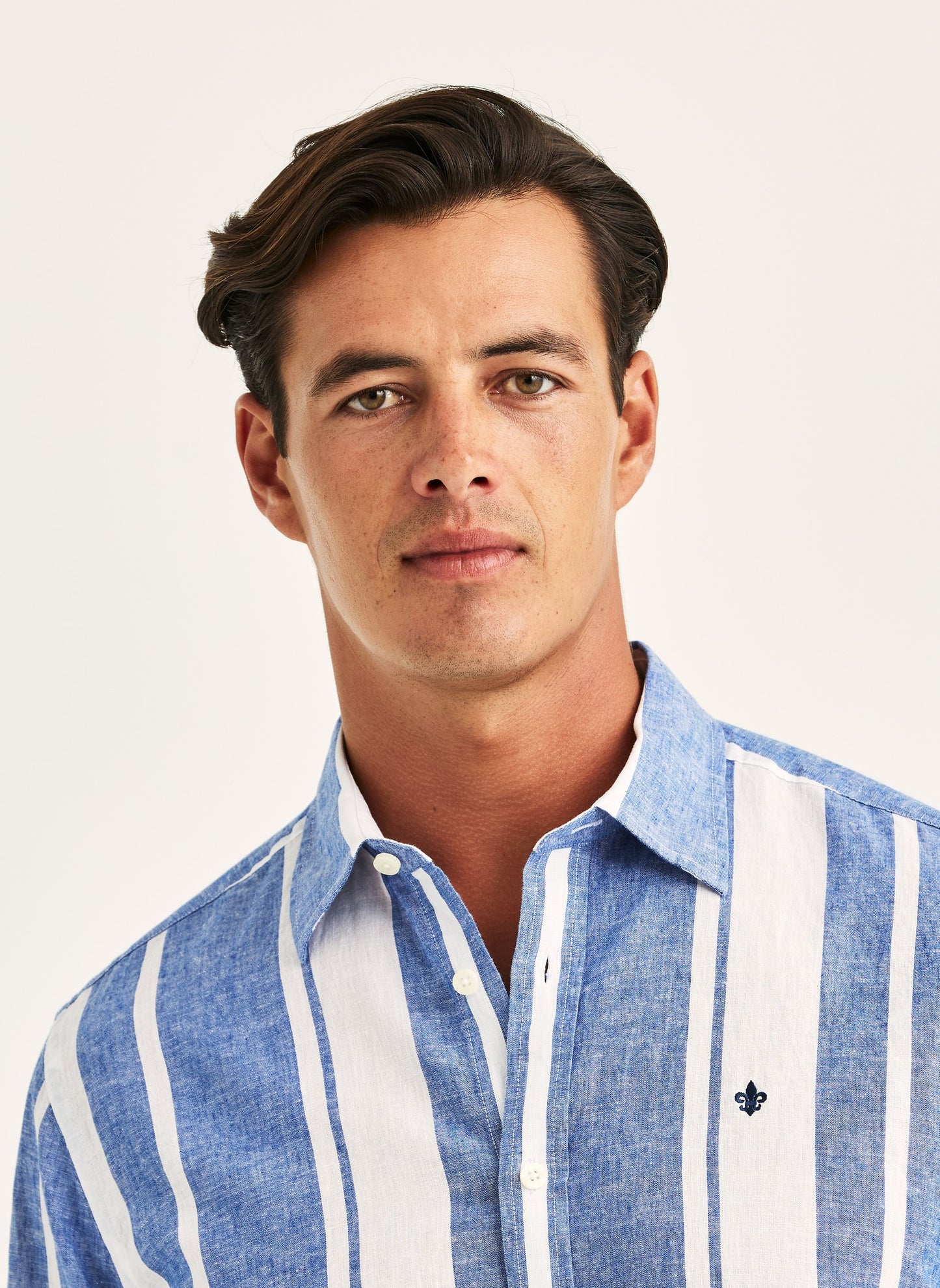 Morris Douglas Linen Mix Stripe Shirt 58 Blue