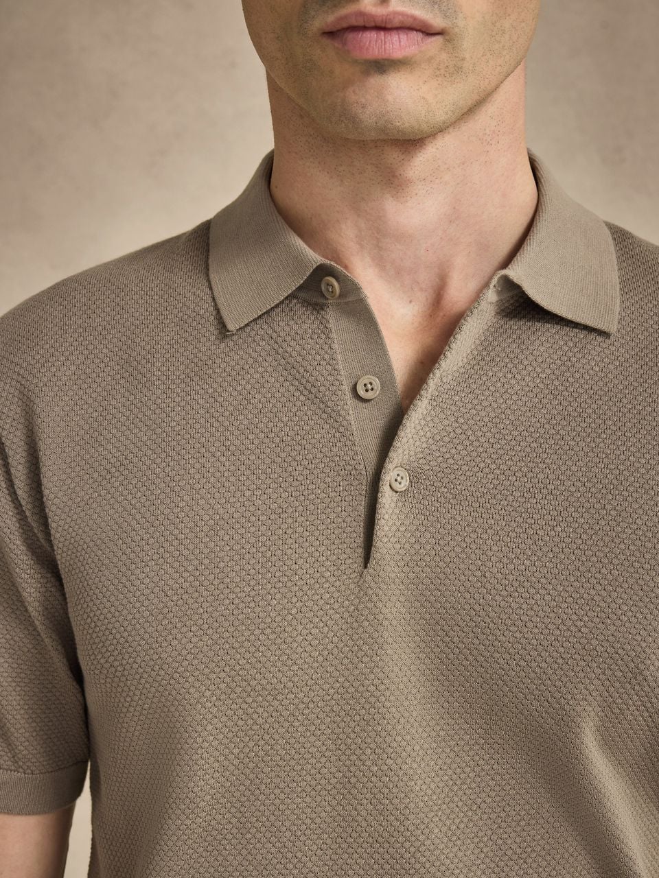 John Henric Cotton Texture Knitted SS Polo Sweater Taupe