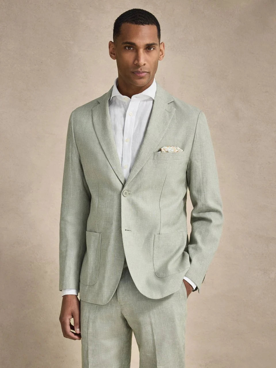 John Henric Linen Blend Single Breasted Blazer Green