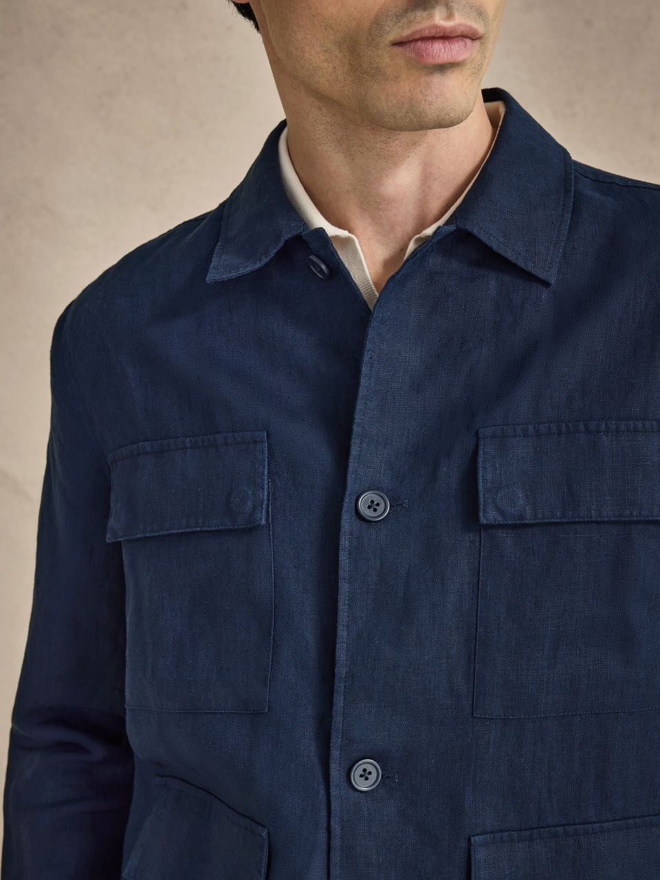 John Henric Linen Overshirt (Jerry) Navy Blue
