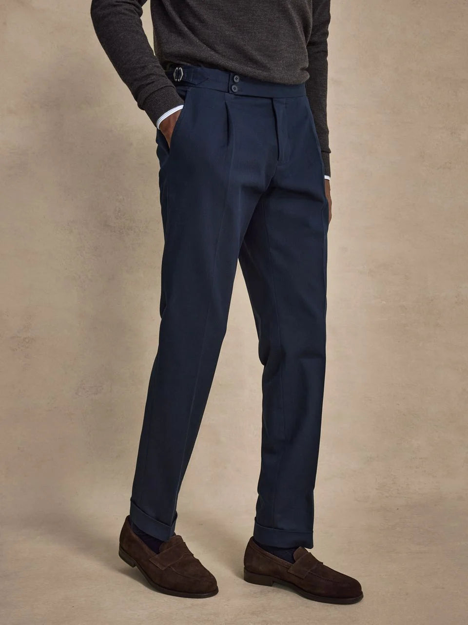 John Henric Albin Buckle Dress Trousers Navy Blue