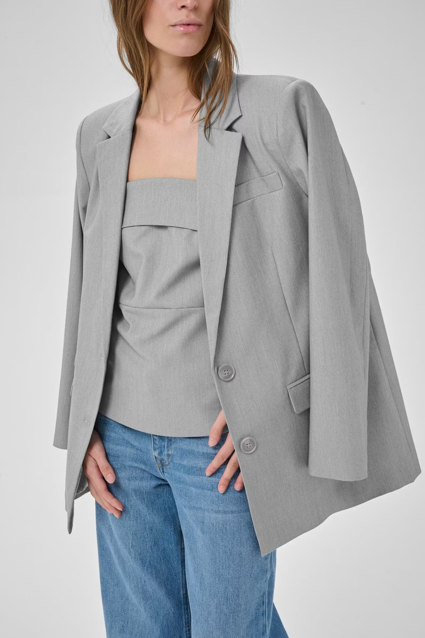 My Essential Wardrobe Hanna Corsage Light Grey Melange - Mojo Independent Store
