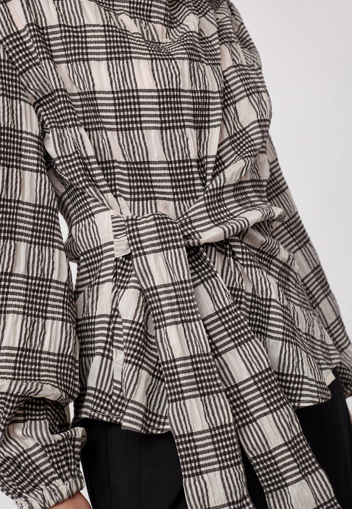 Co'Couture Chandler Check Tie Blouse Bone