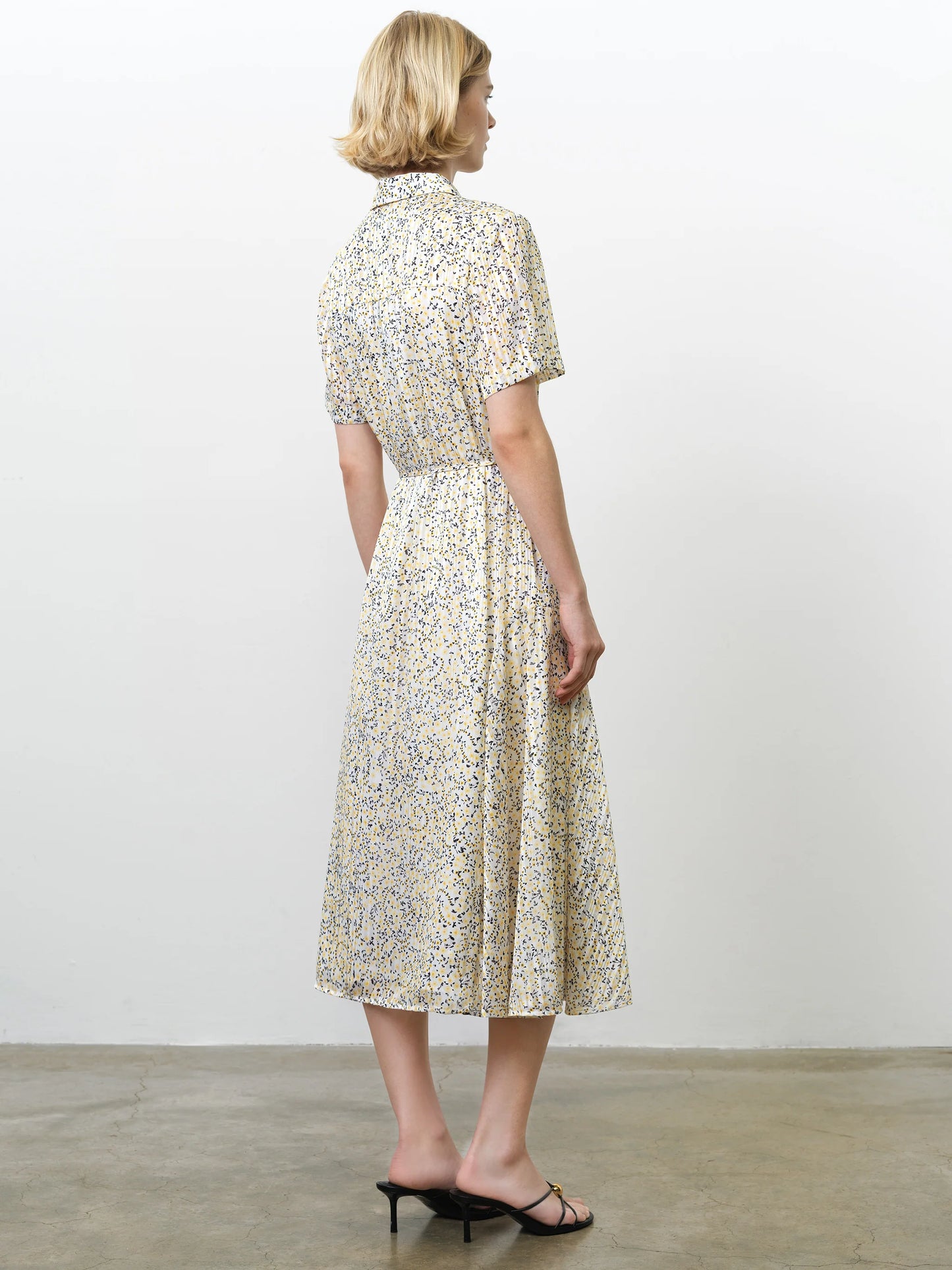 French Connection Bonnie Julia Satin Shirt Dress White Yellow Multi - Mojo Independent Store