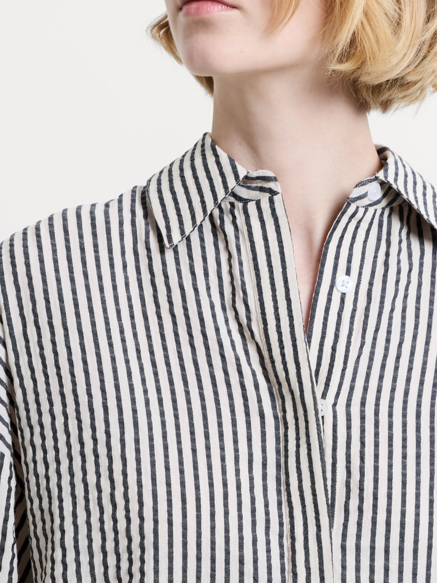 French Connection Lia Seersucker Striped Shirt Monochrome Stripes - Mojo Independent Store