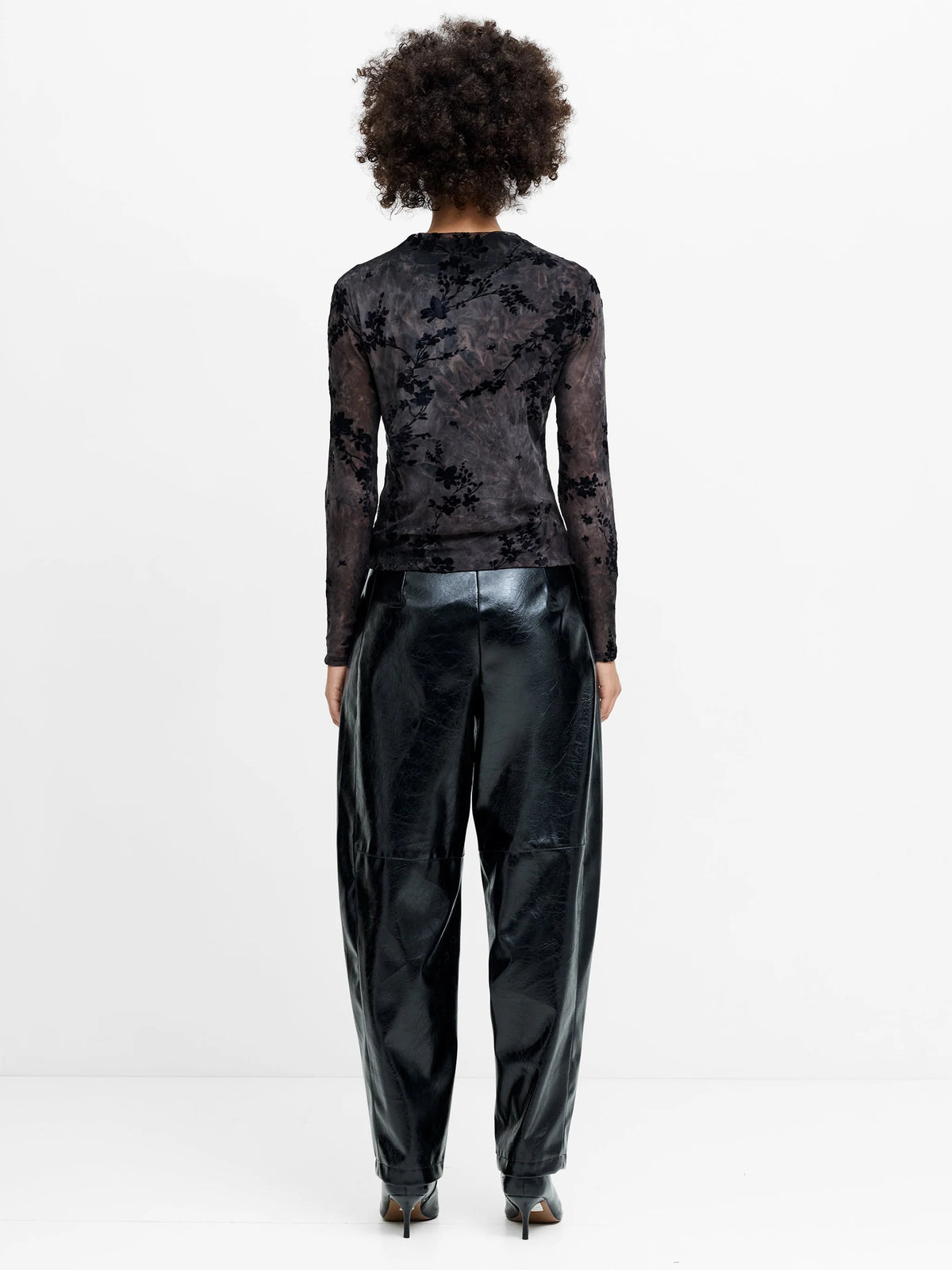 French Connection Kenny Mesh Velvet Burnout Top Black/Brown Multi