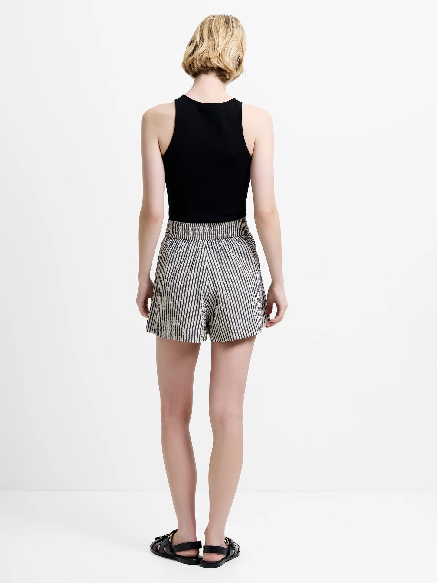 French Connection Lia Seersucker Striped Shorts Monochrome Stripes - Mojo Independent Store