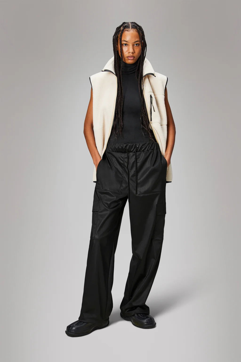 Rains Cargo Rain Pant Wide Black Grain
