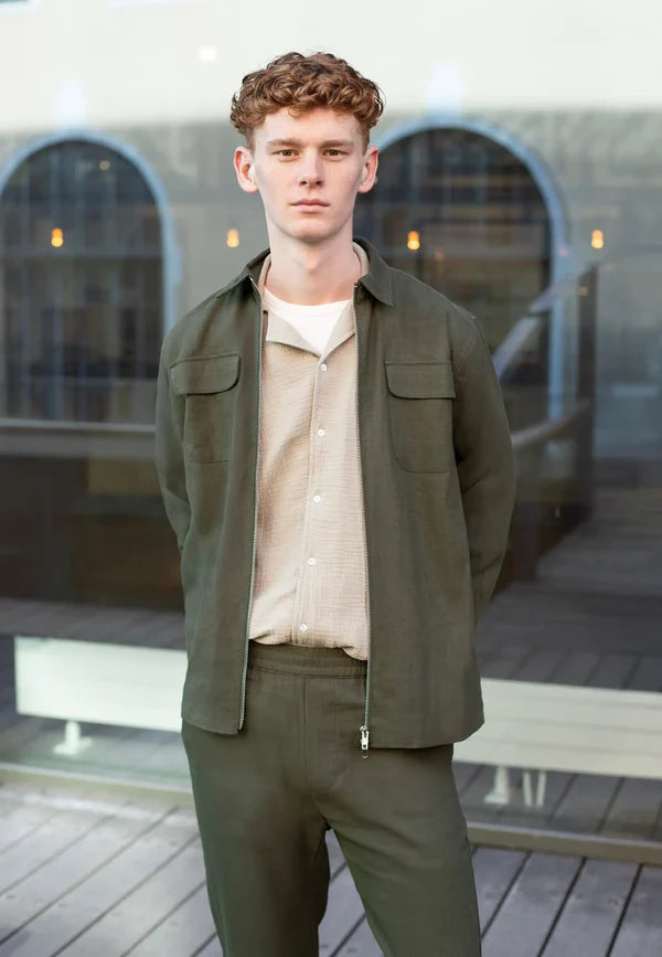 Ciszere Quincy Linen Overshirt Forest Green