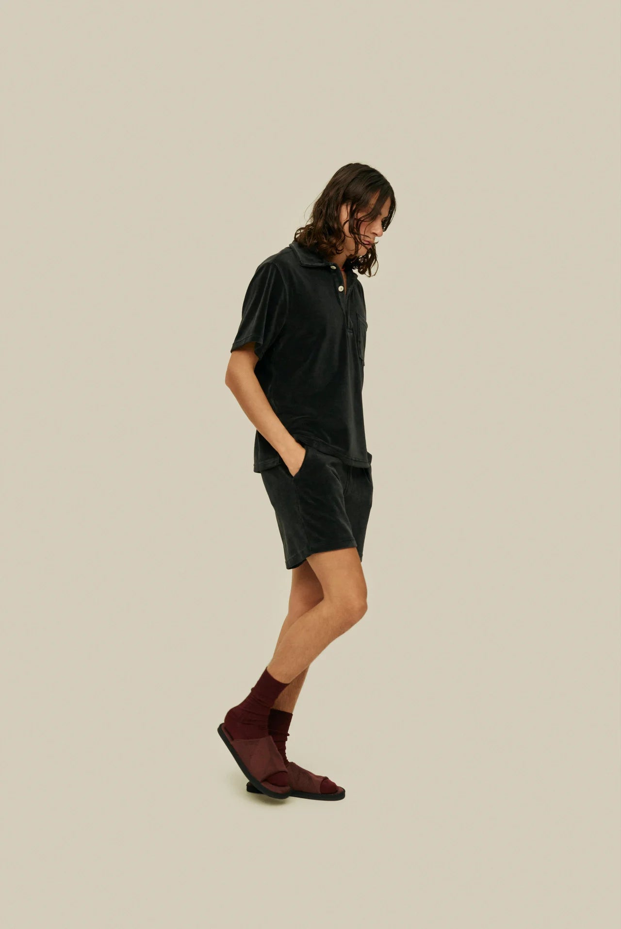Oas Nearly Black Velour Shorts
