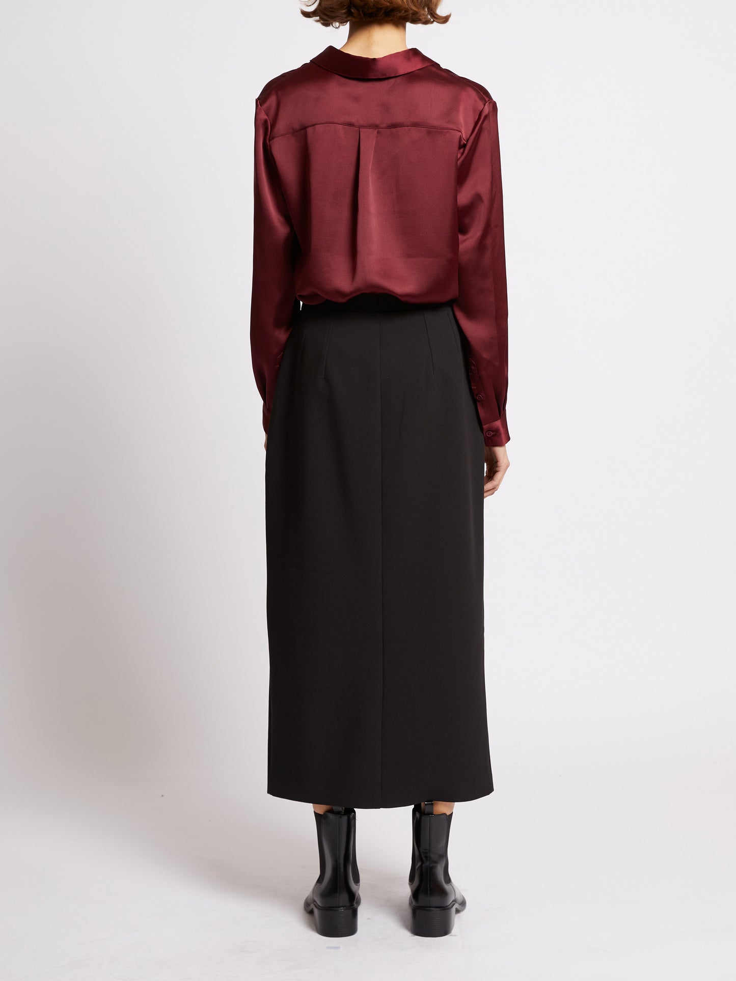 French Connection Irina Satin LS Shirt Bordeuax Red