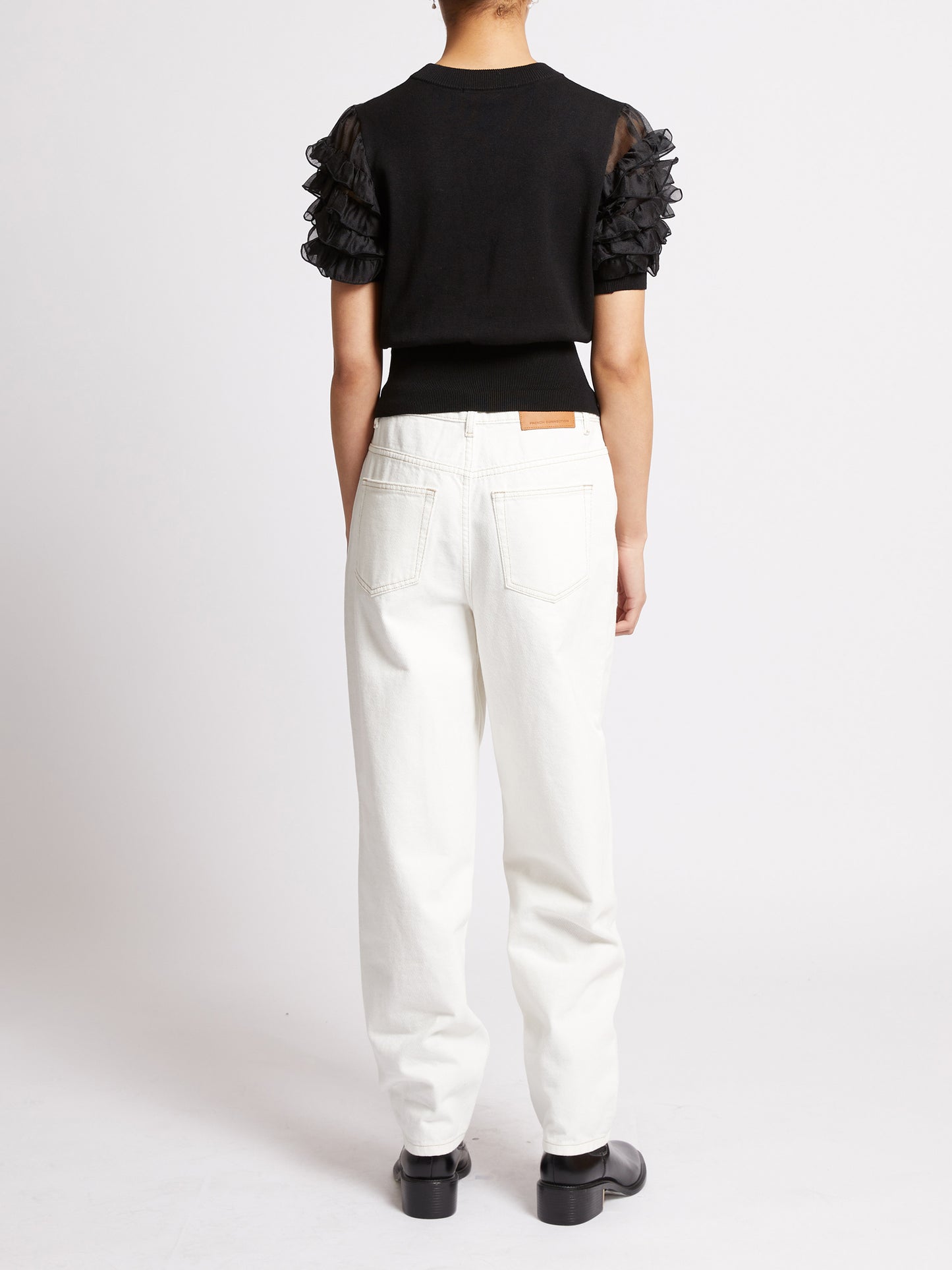 French Connection Krista Mix Stacked Ruffle Top Blackout