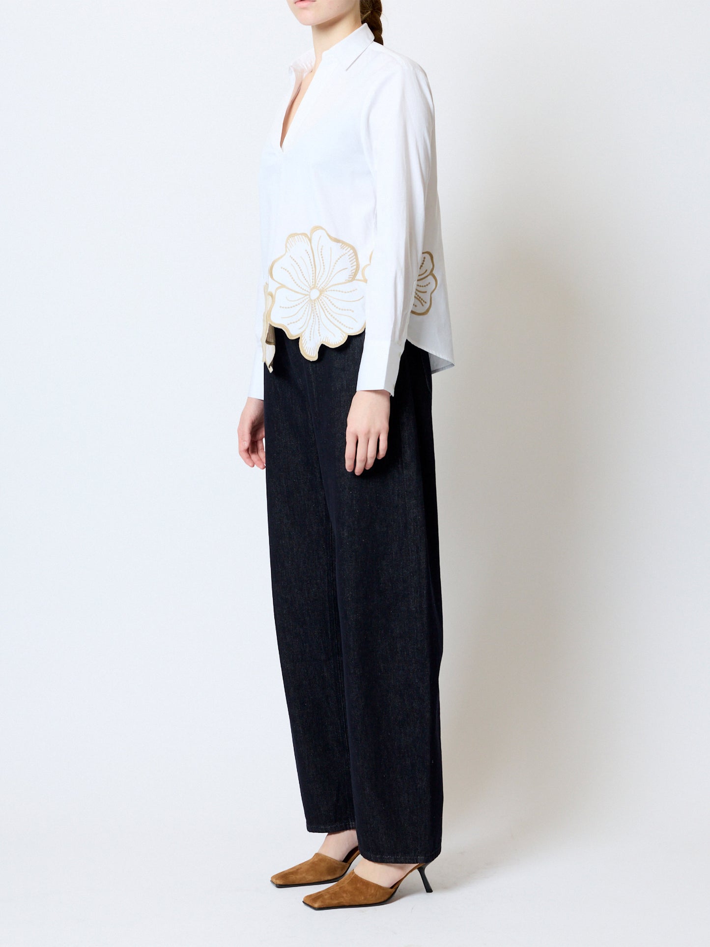 French Connection Alexis Cotton Floral Embroidered Shirt Lin wht/sesam neutr