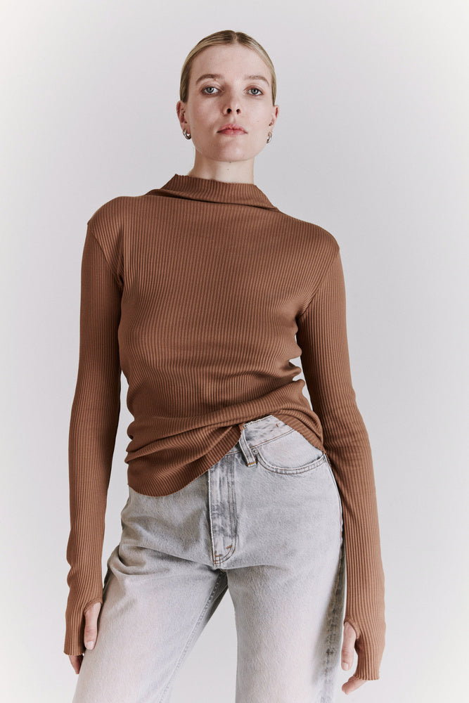 Hope Turtleneck Beige Cotton Rib - Mojo Independent Store