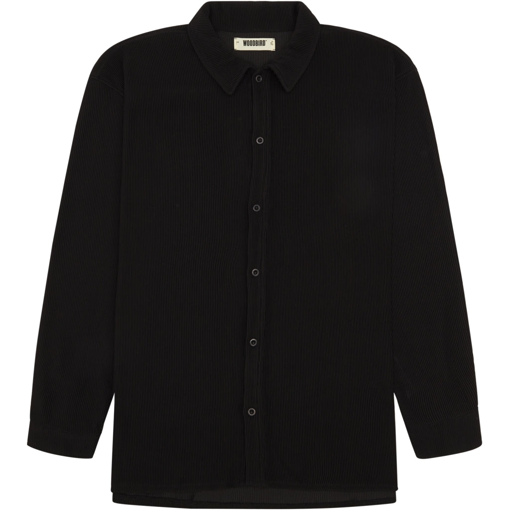Woodbird Tuck Plisse Shirt Black