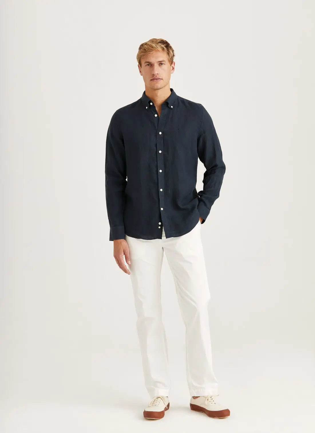 Morris Douglas Linen Shirt Navy Blue - Mojo Independent Store
