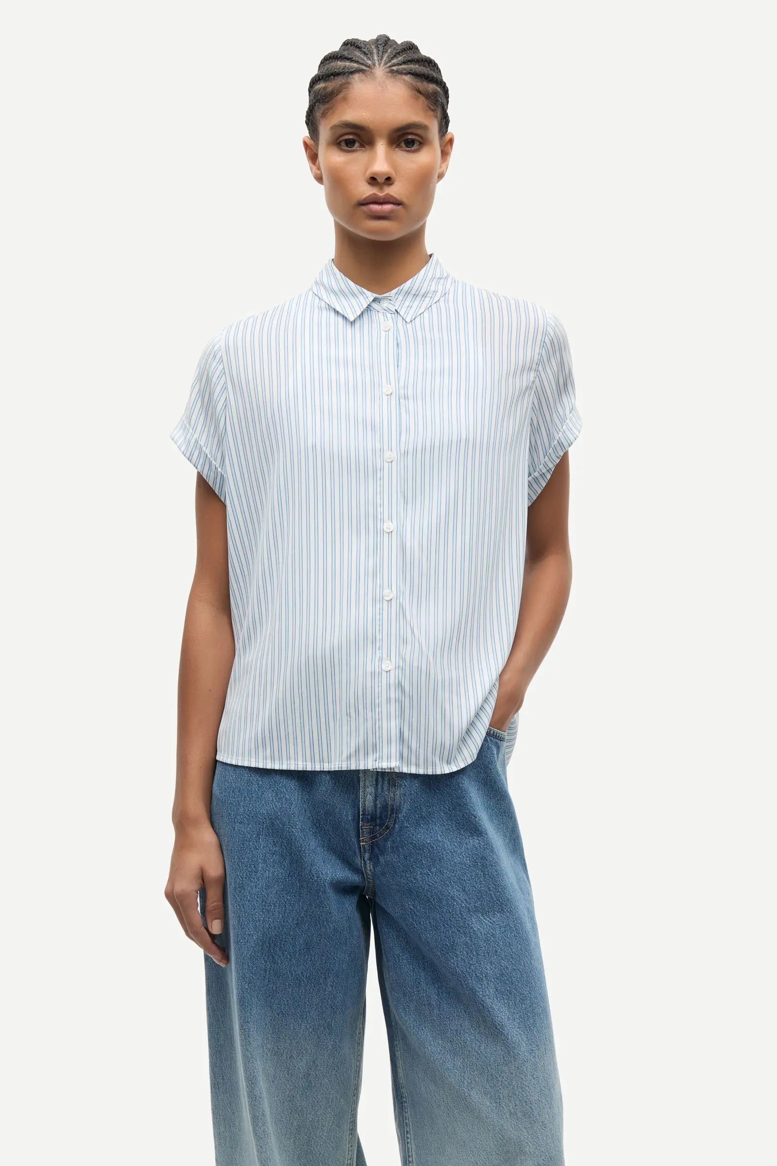 Samsøe Samsøe Majan SS Shirt Gray Dawn Small Stripe - Mojo Independent Store