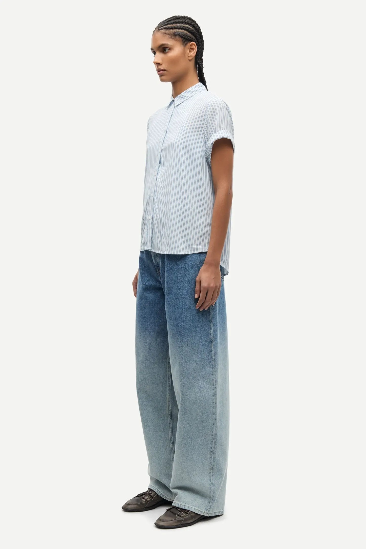 Samsøe Samsøe Majan SS Shirt Gray Dawn Small Stripe - Mojo Independent Store