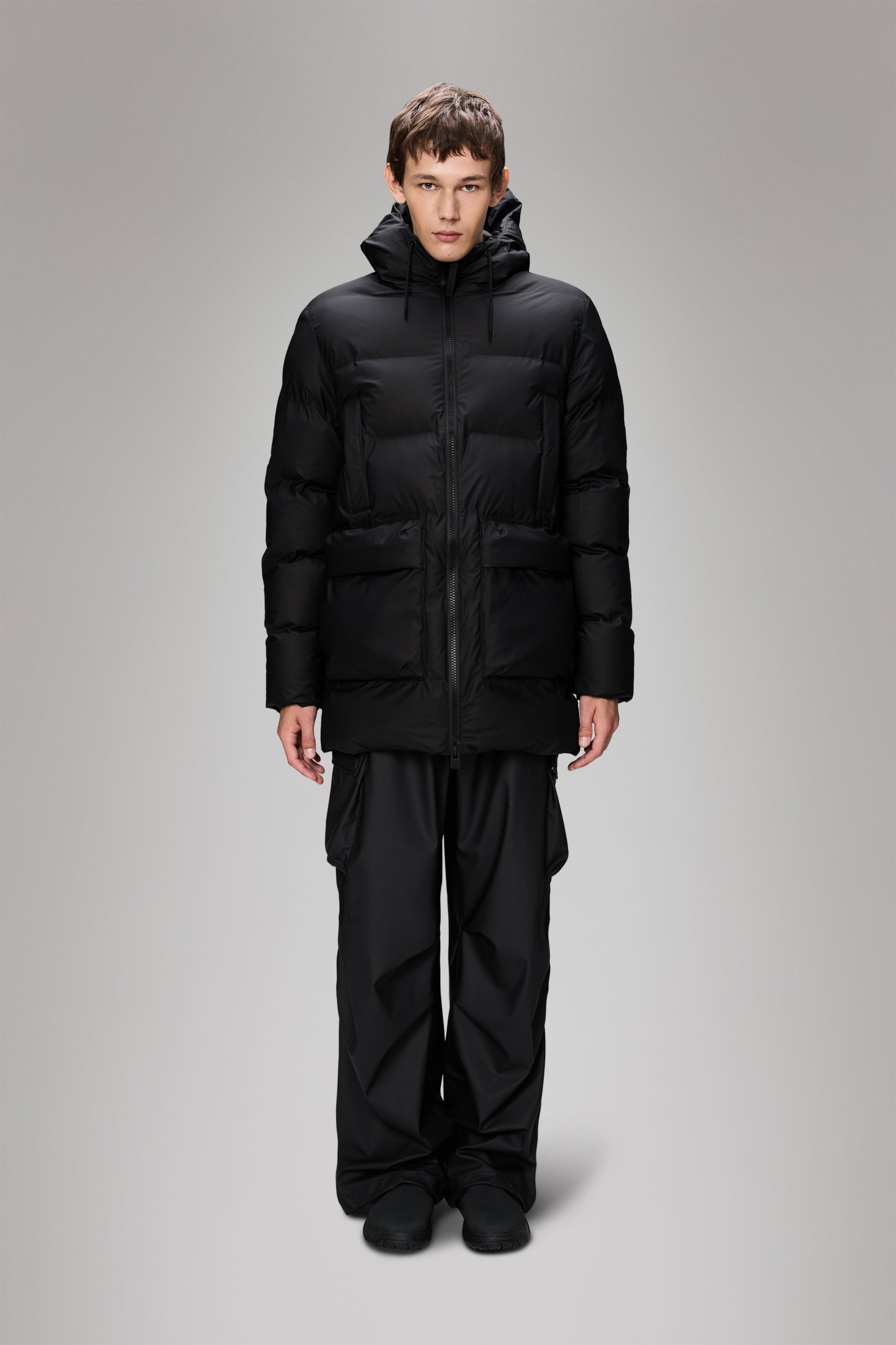 Rains Alta Long Puffer Cargo Jacket W3T4