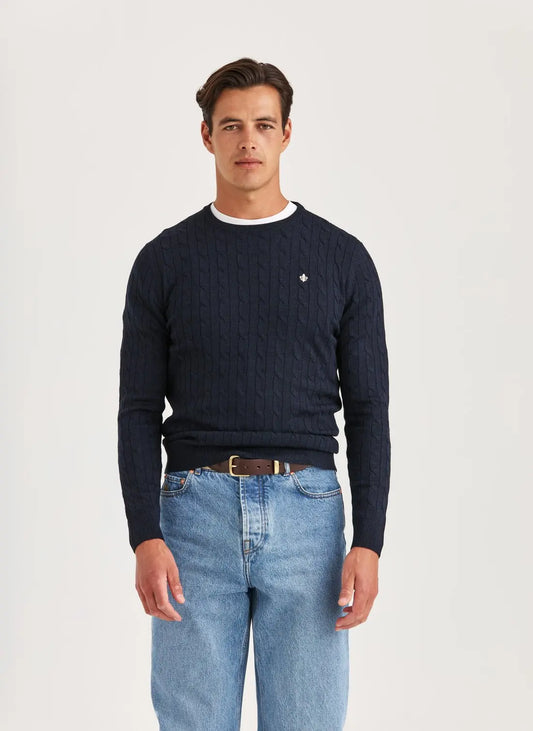 Morris Merino Cable Oneck Navy