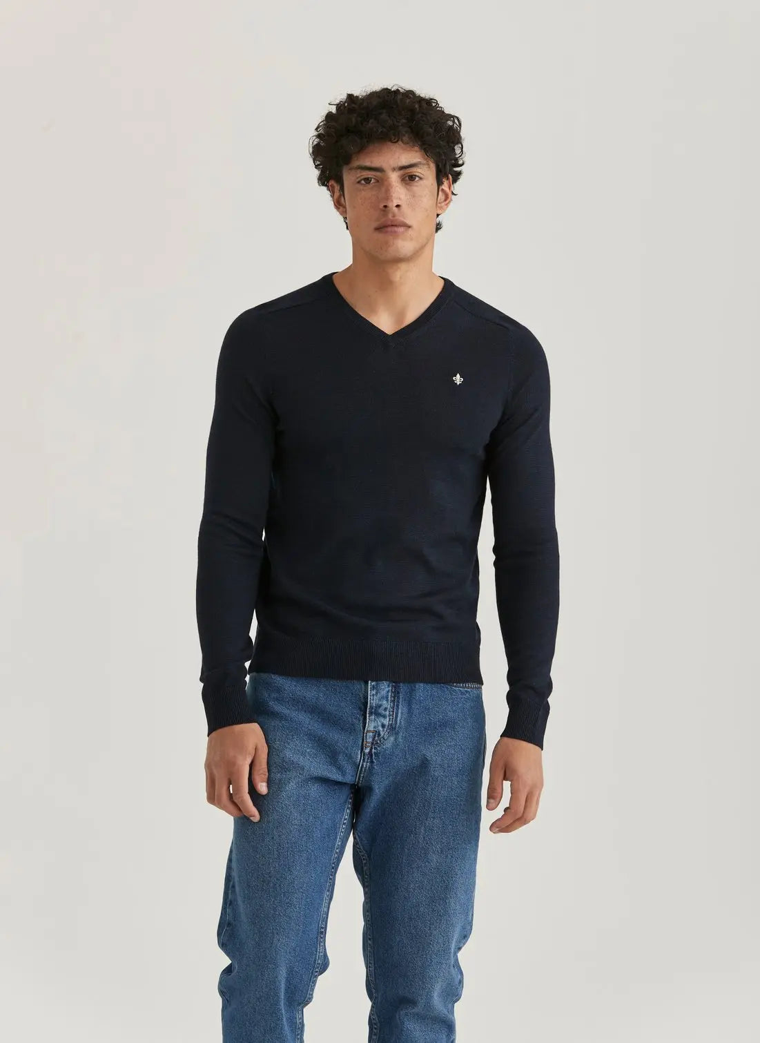 Morris Merino V-neck Navy