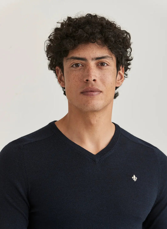 Morris Merino V-neck Navy