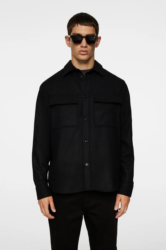 J.Lindeberg Flat Wool Overshirt Black