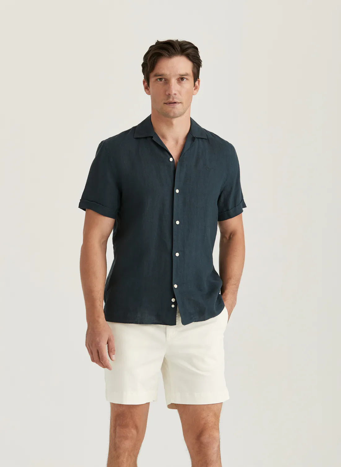 Morris Short Sleeve Linen Shirt Classic Fit Blue