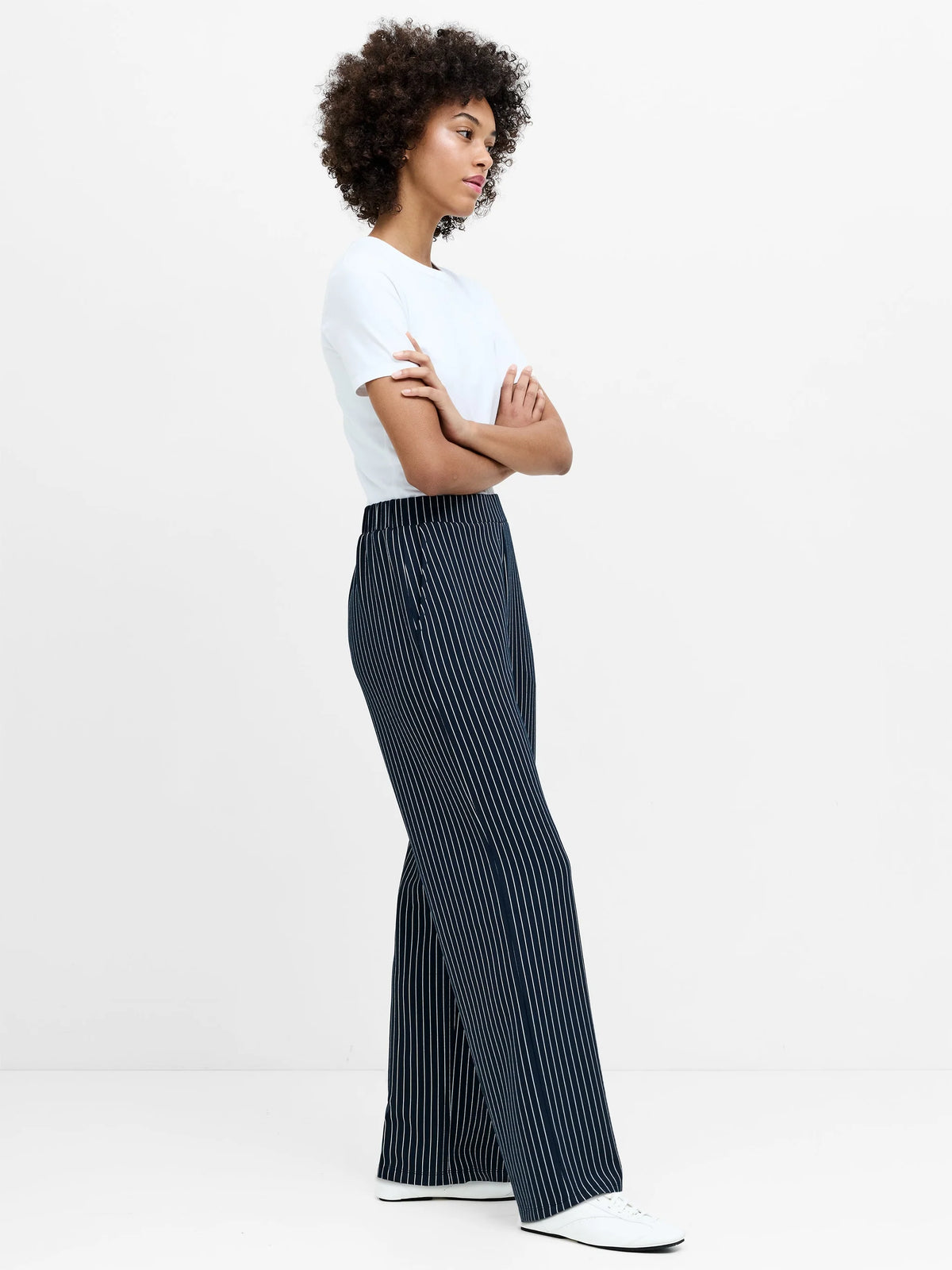 French Connection Wren Pinstripe Trouser New Nvy/Lin Wht