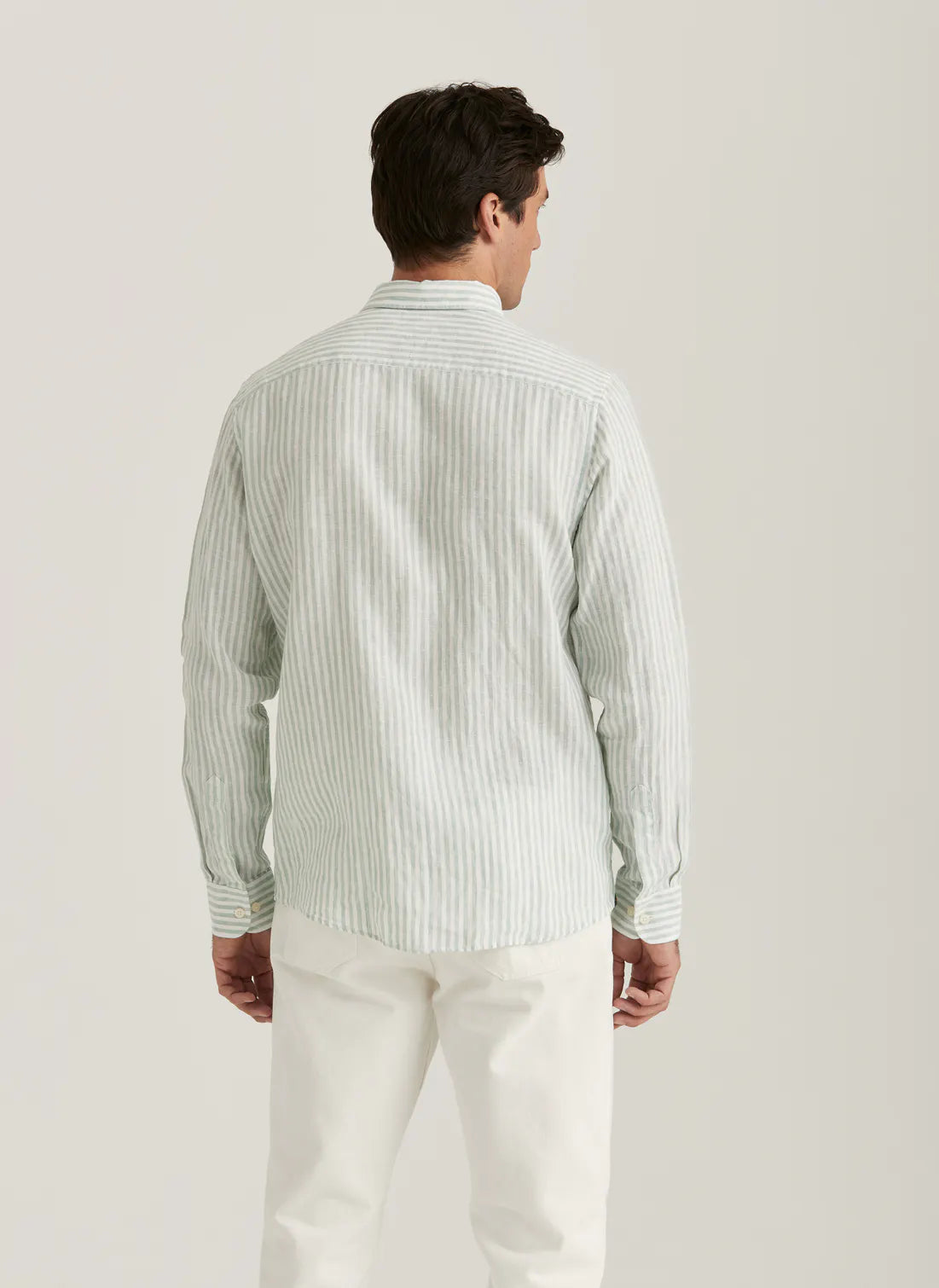 Morris Douglas Linen Stripe Shirt Green