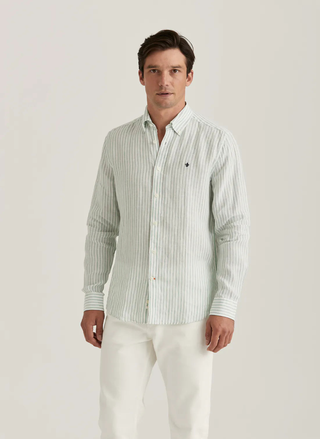 Morris Douglas Linen Stripe Shirt Green