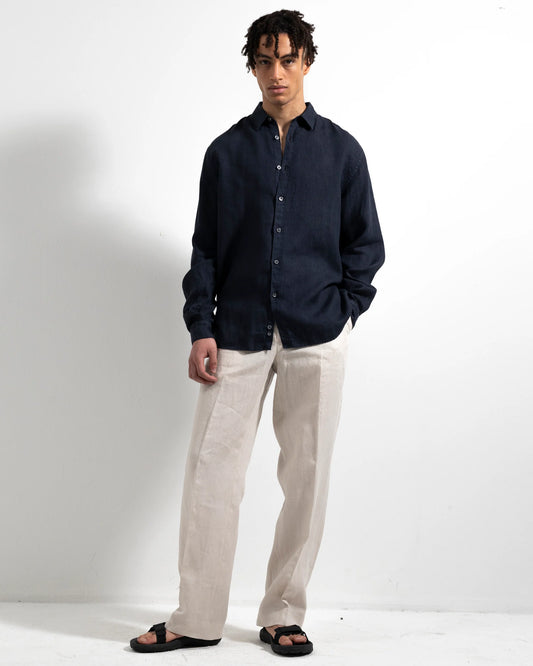 Ljung Washed Linen Shirt Dark Blue