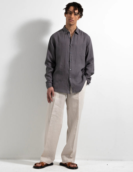 Ljung Washed Linen Shirt Gun Metal Grey