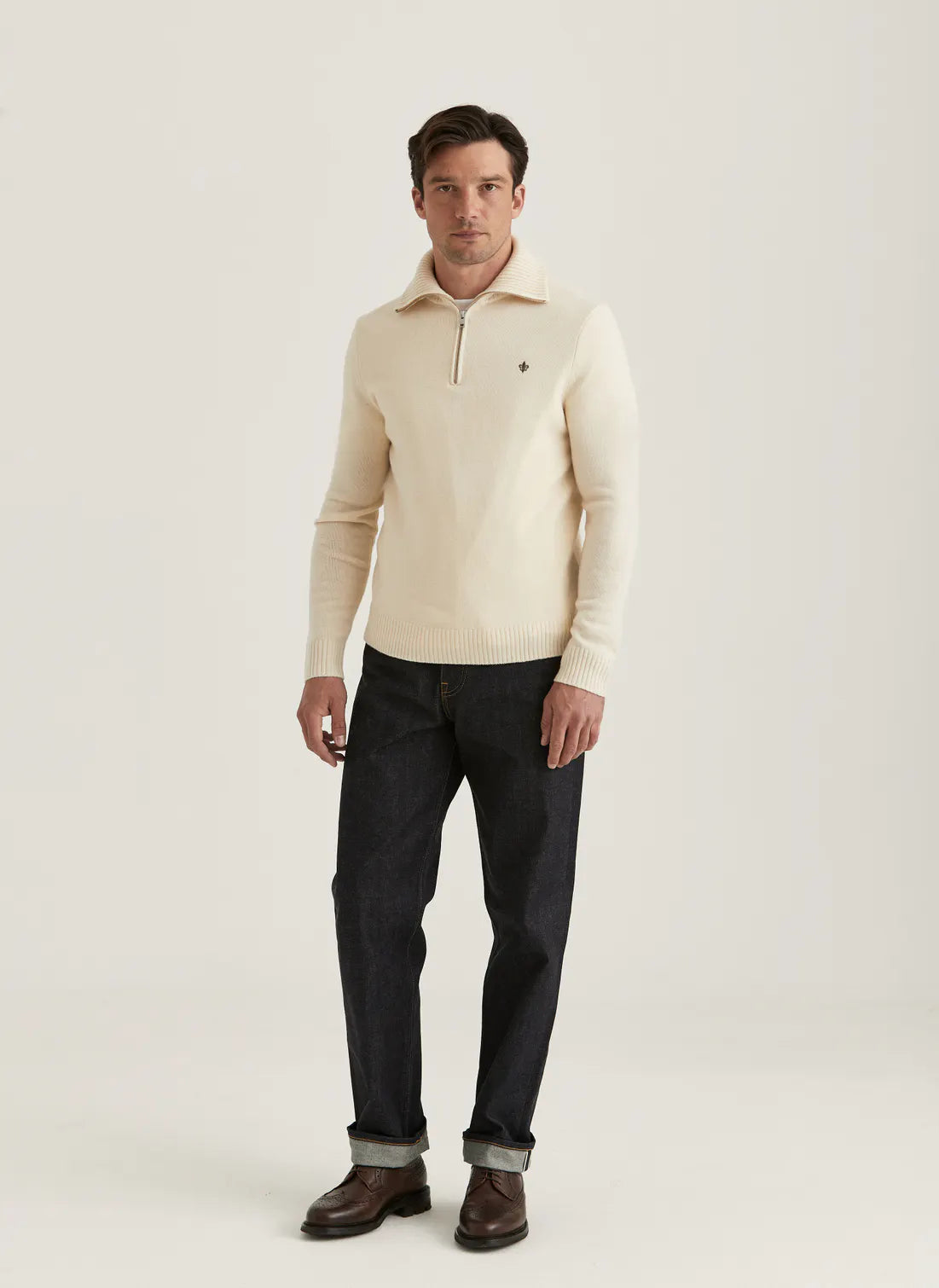 Morris Hertford Half Zip Off White