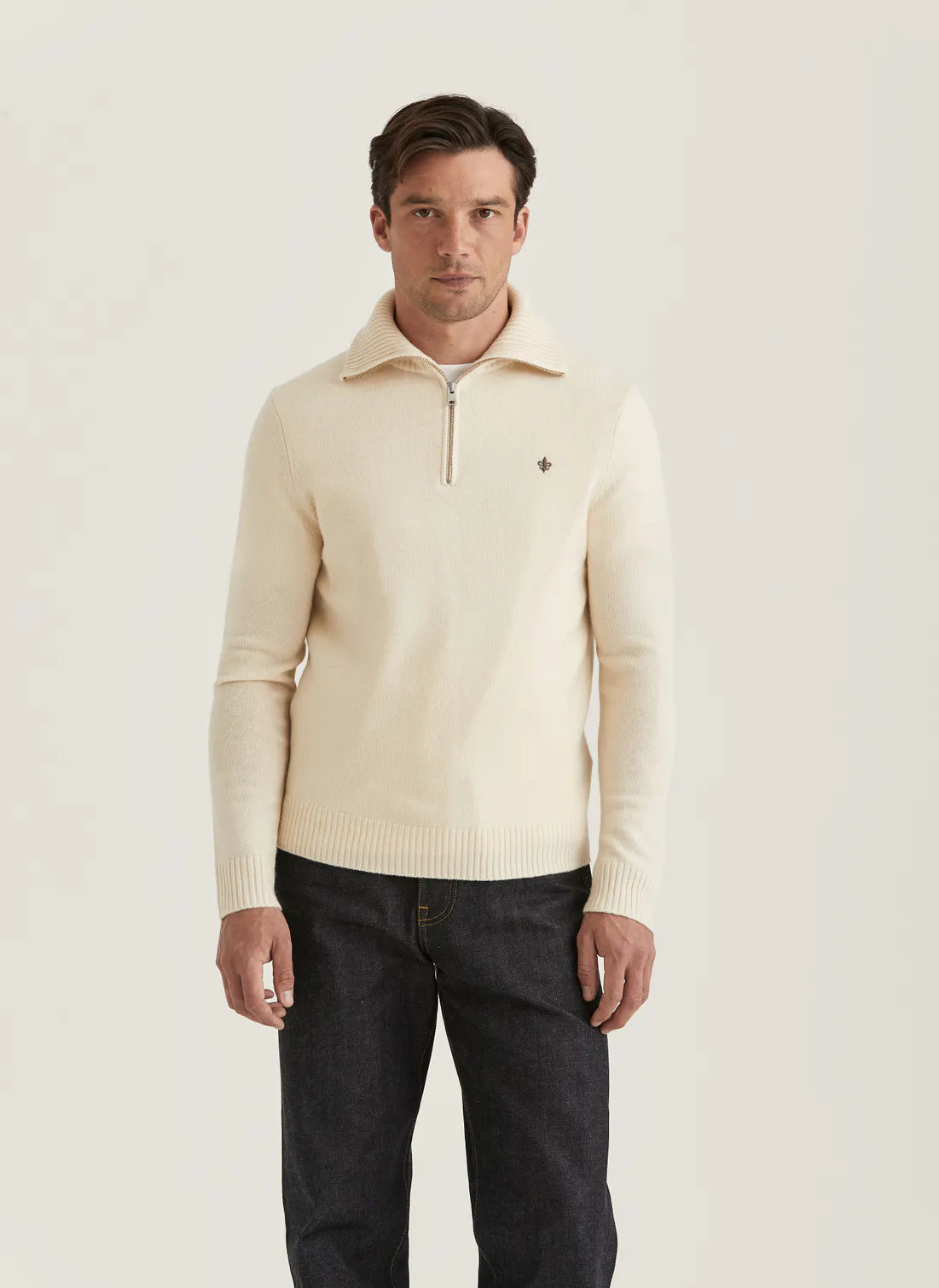 Morris Hertford Half Zip Off White