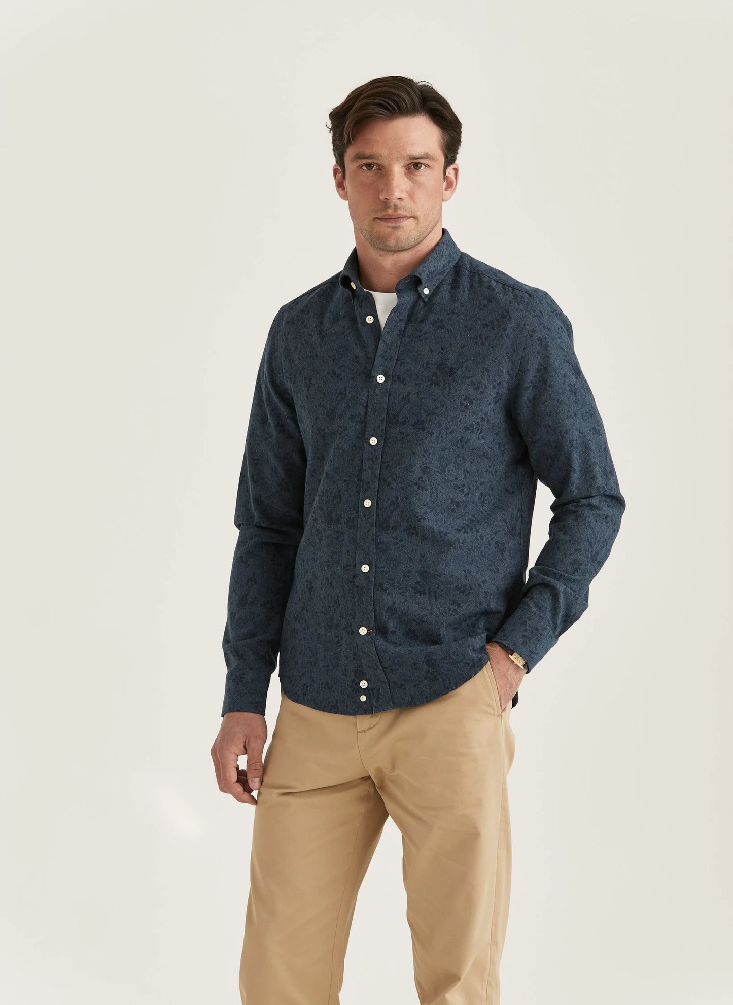 Morris Flannel Printed Shirt Navy