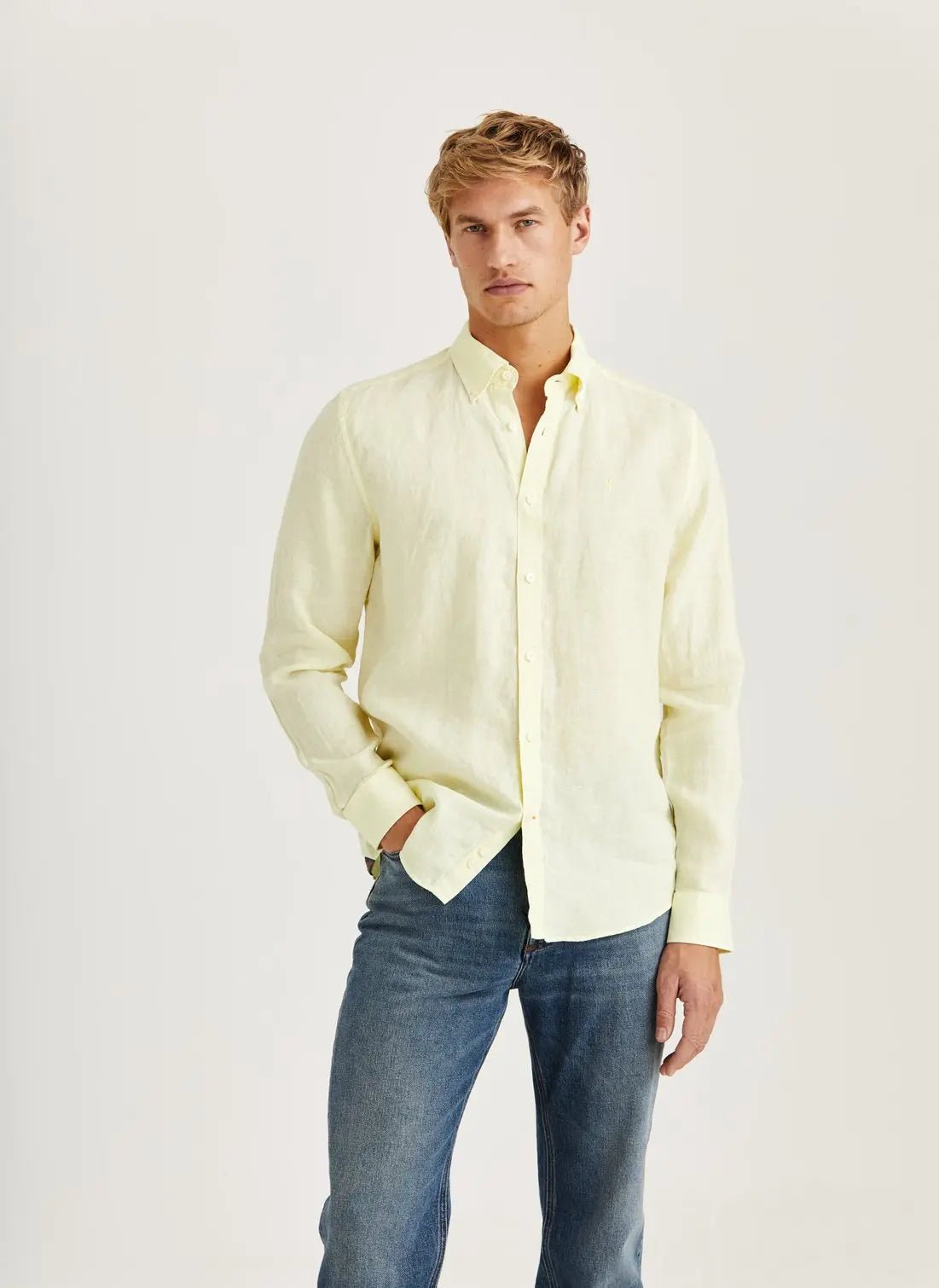 Morris Douglas Linen Shirt Yellow