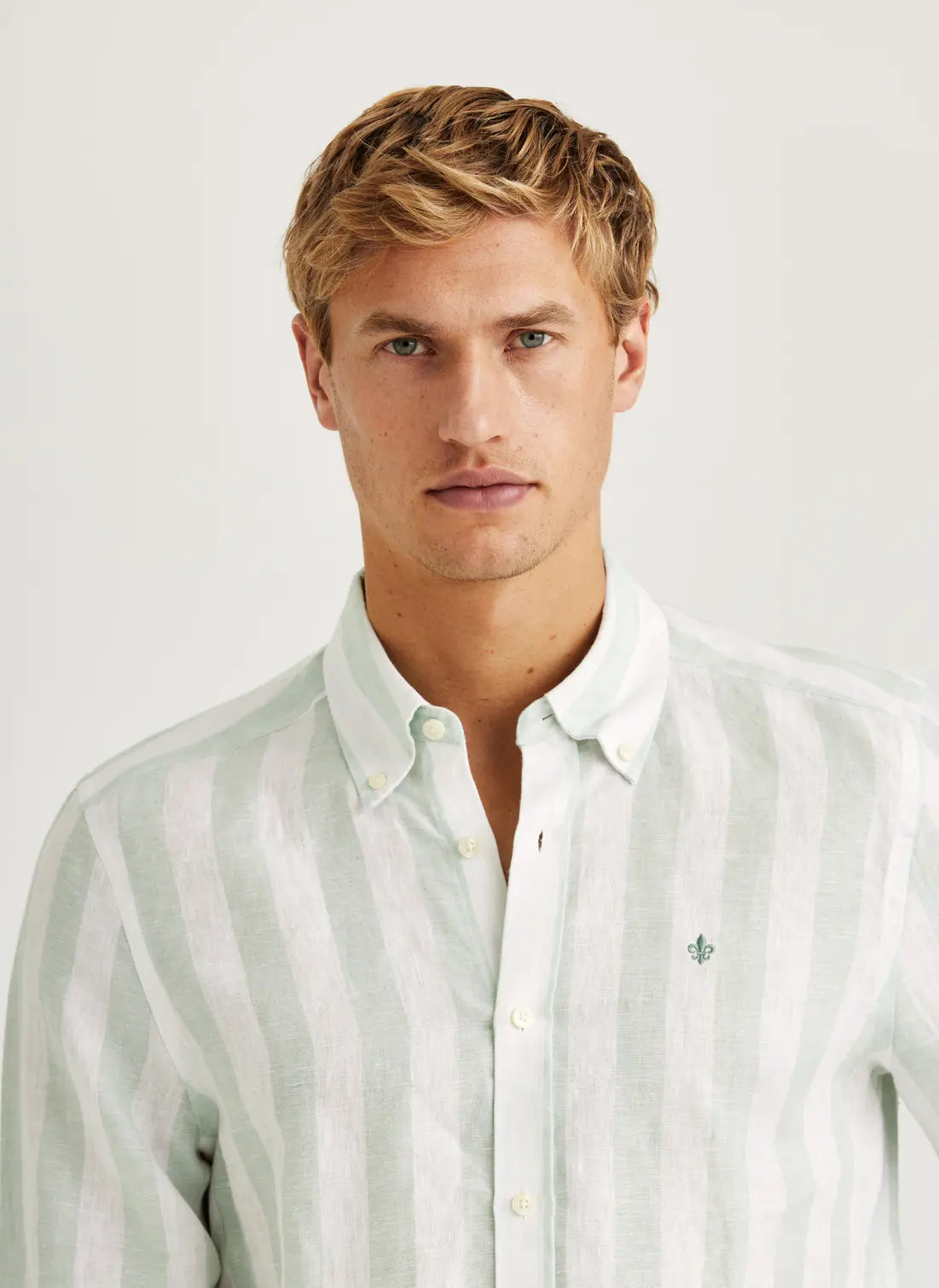 Morris Douglas Linen Wide Stripe Shirt Green 70 - Mojo Independent Store