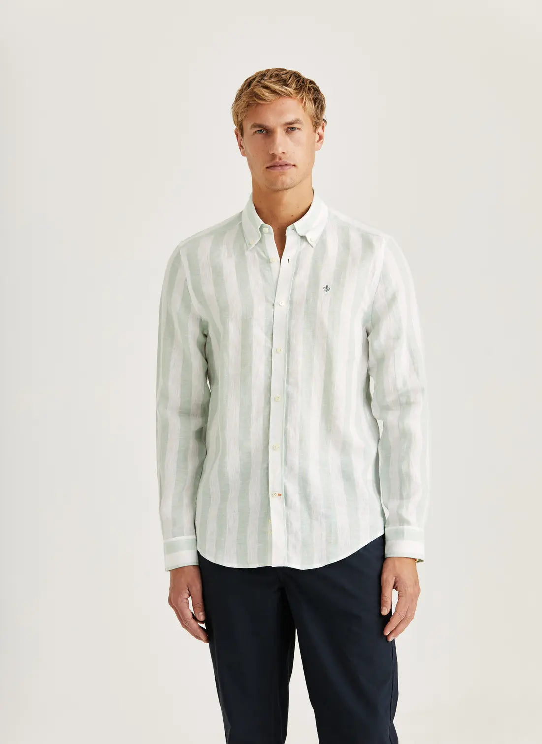 Morris Douglas Linen Wide Stripe Shirt Green 70 - Mojo Independent Store