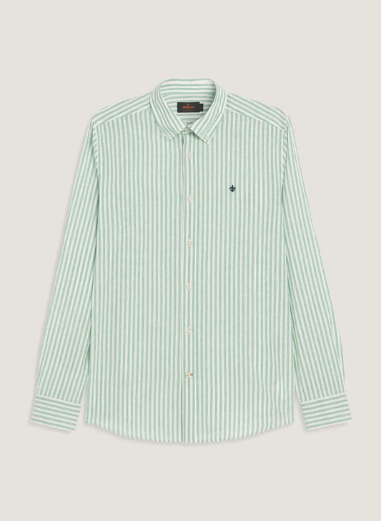 Morris Douglas Linen Stripe Shirt Classic Fit Green - Mojo Independent Store