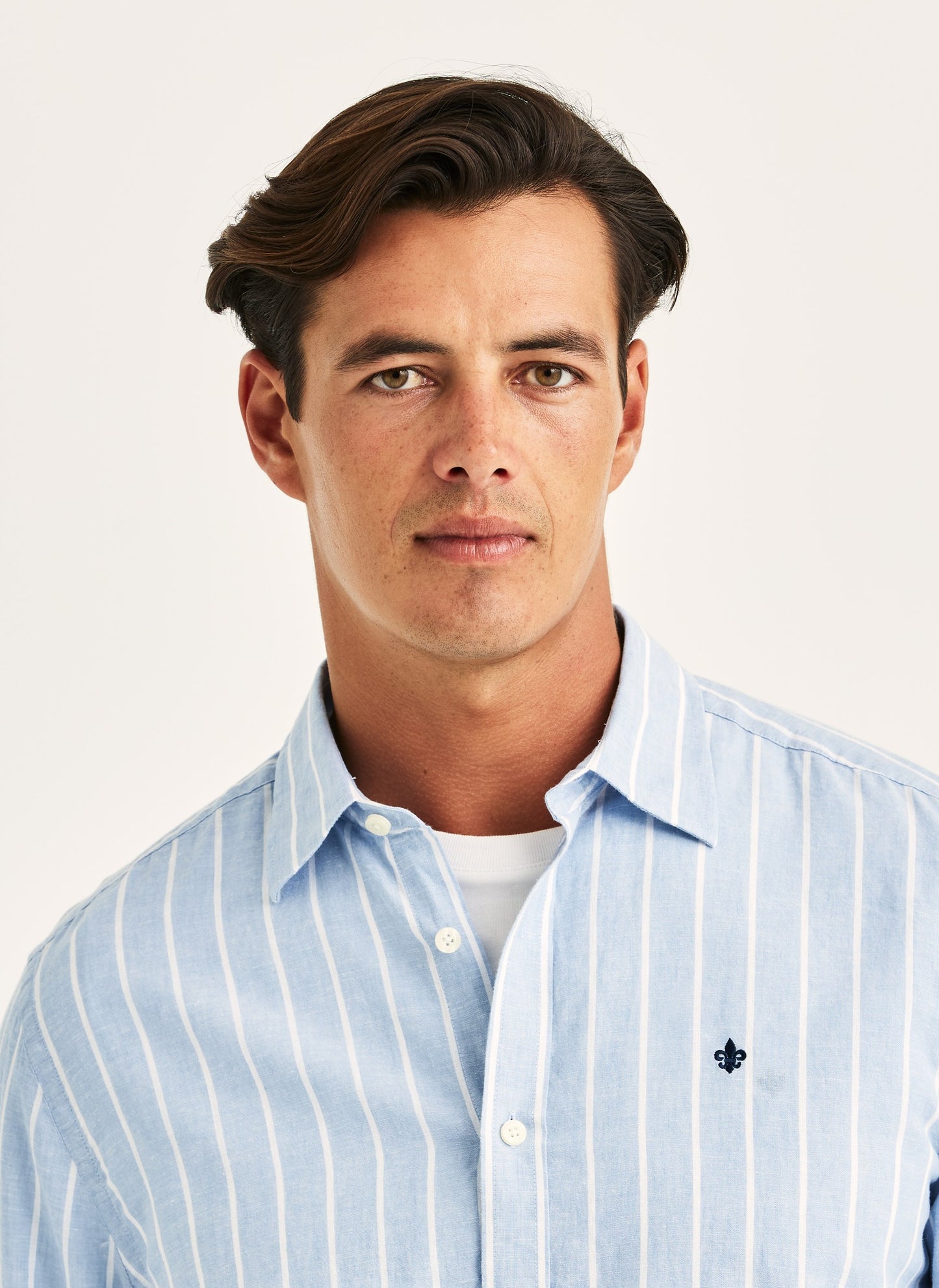 Morris Douglas Linen Mix Stripe Shirt 55 Light Blue
