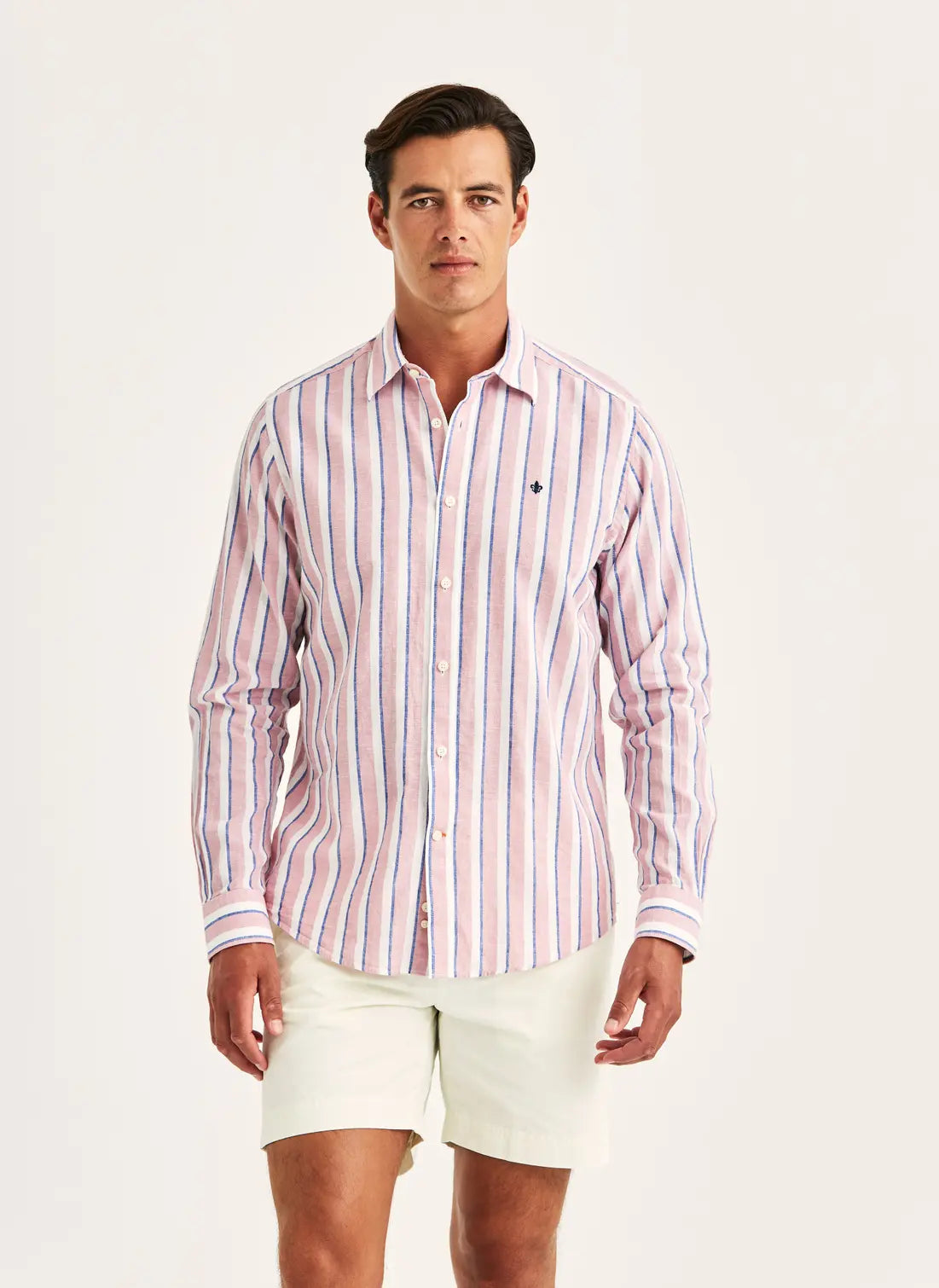 Morris Douglas Linen Mix Stripe Shirt 32 Pink