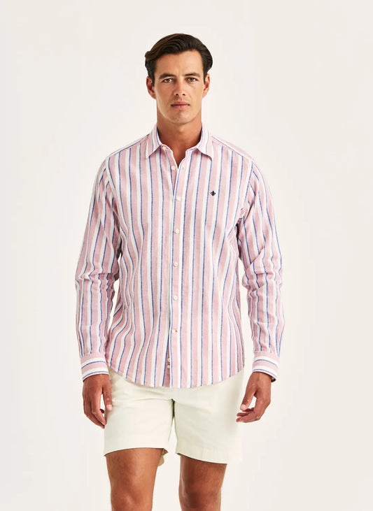 Morris Douglas Linen Mix Stripe Shirt 32 Pink
