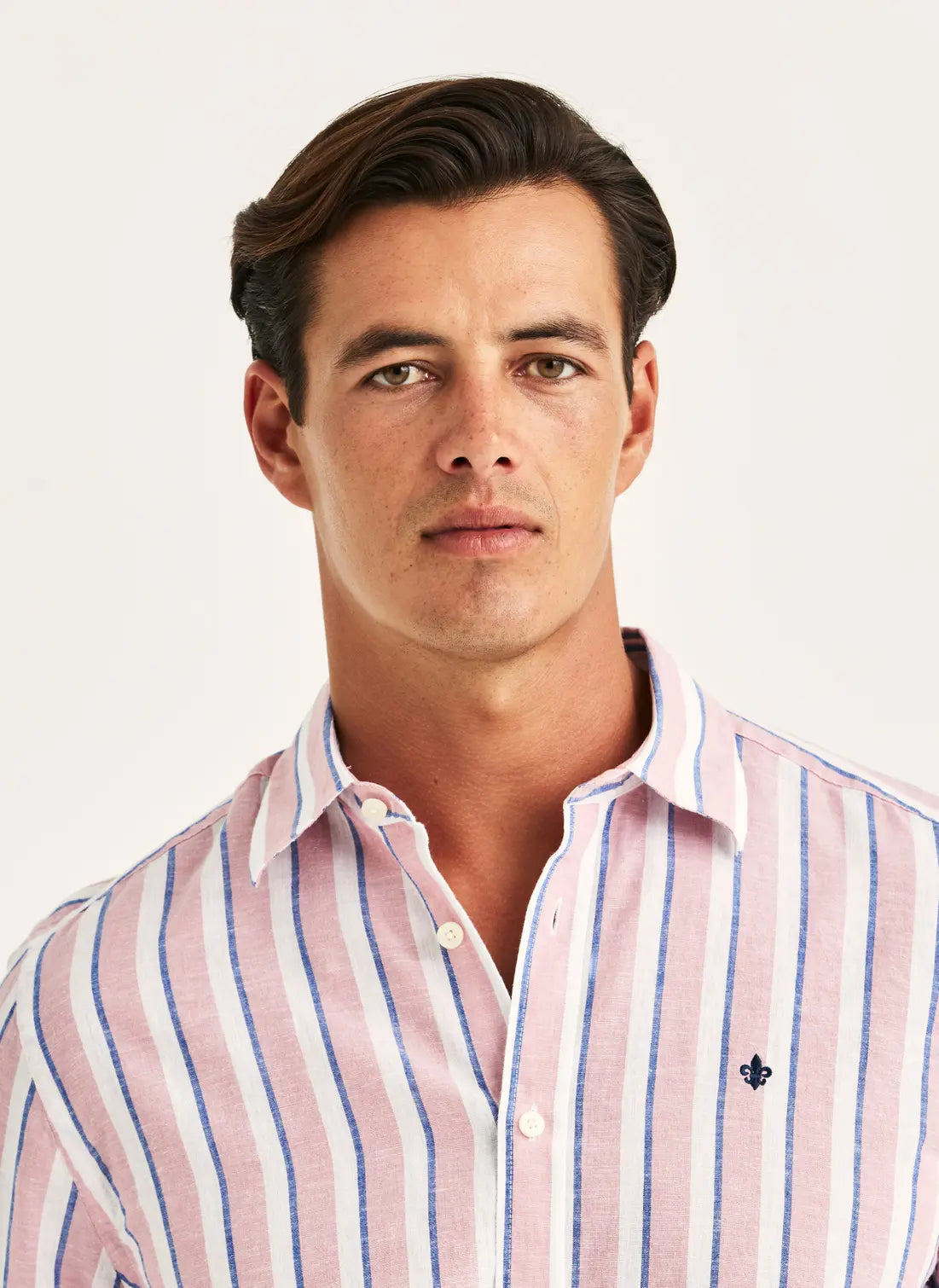 Morris Douglas Linen Mix Stripe Shirt 32 Pink