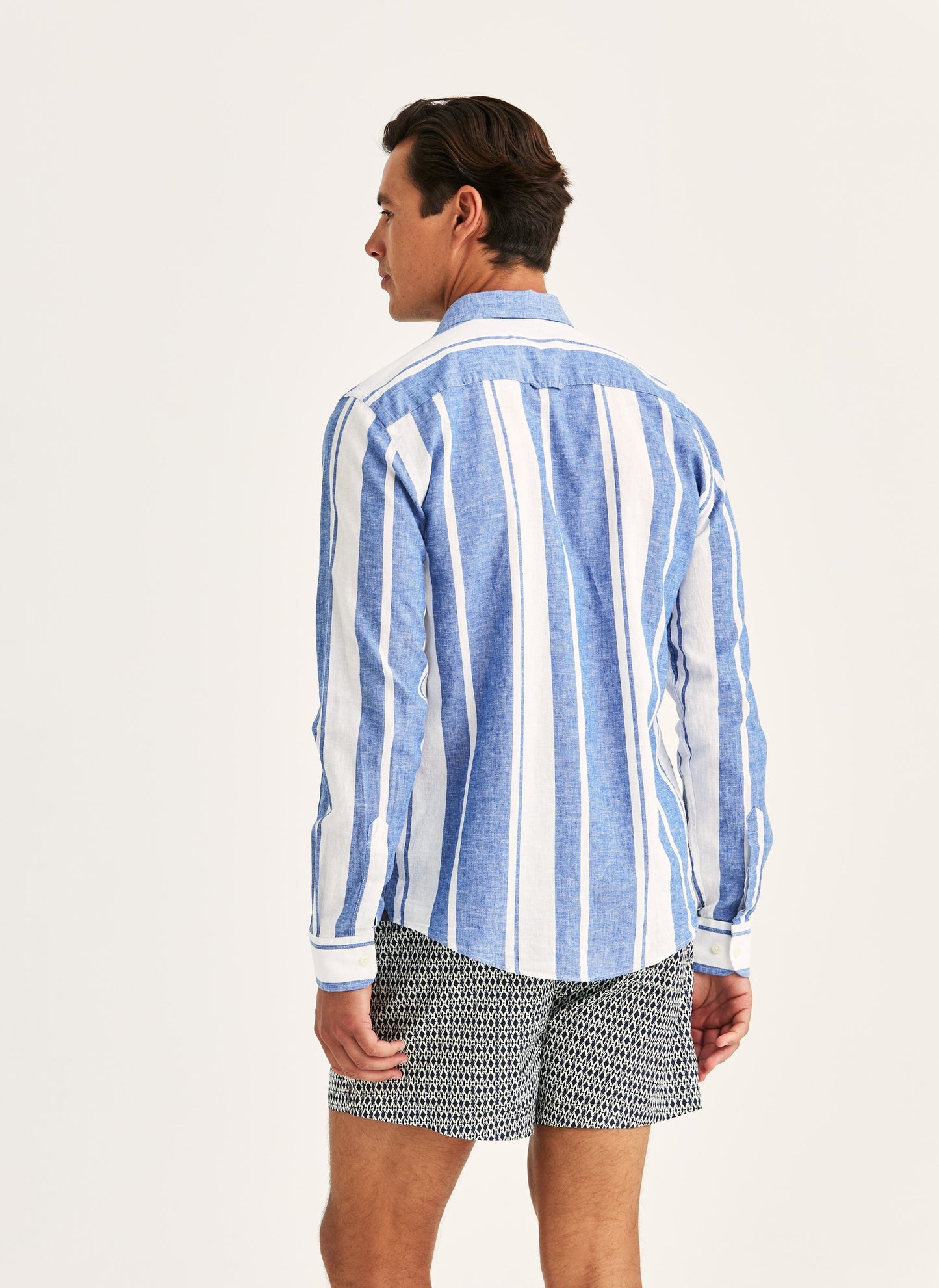 Morris Douglas Linen Mix Stripe Shirt 58 Blue