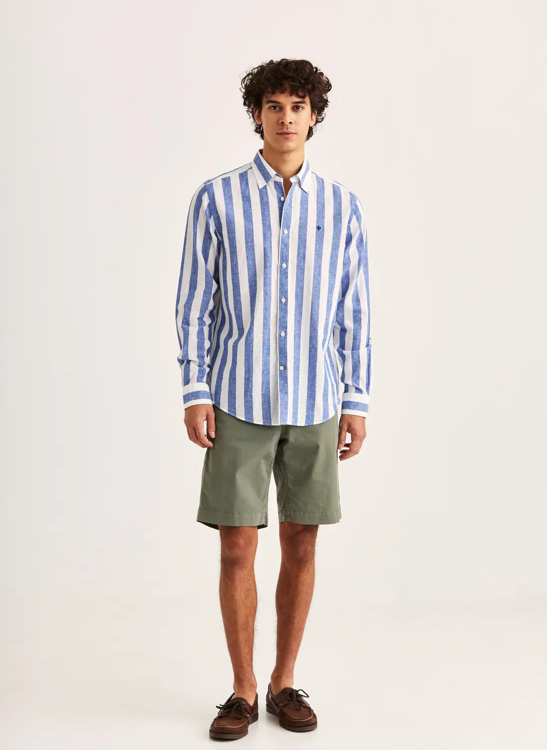 Morris Douglas Linen Mix Stripe Shirt Blue - Mojo Independent Store