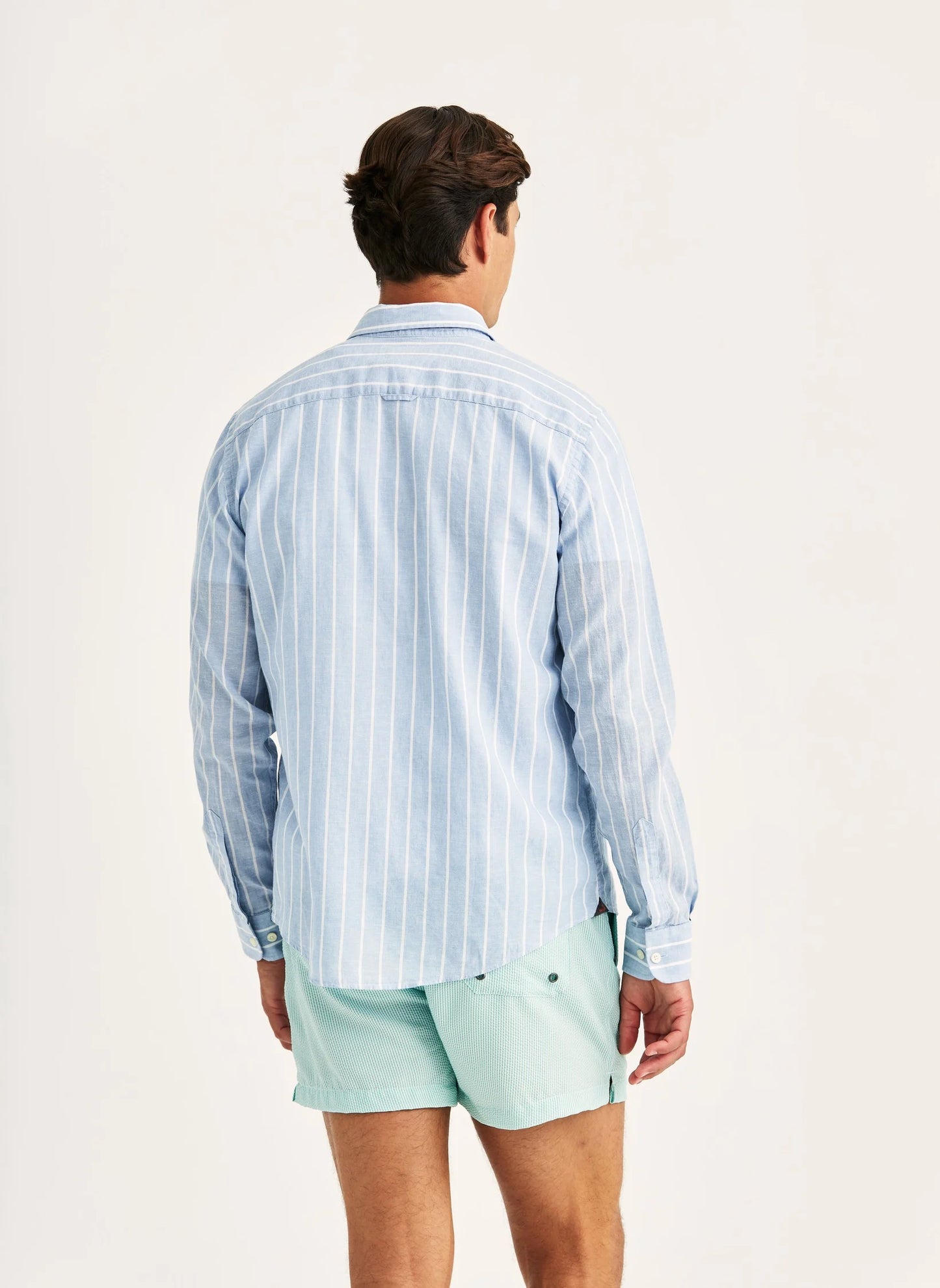 Morris Douglas Linen Mix Stripe Shirt 55 Light Blue