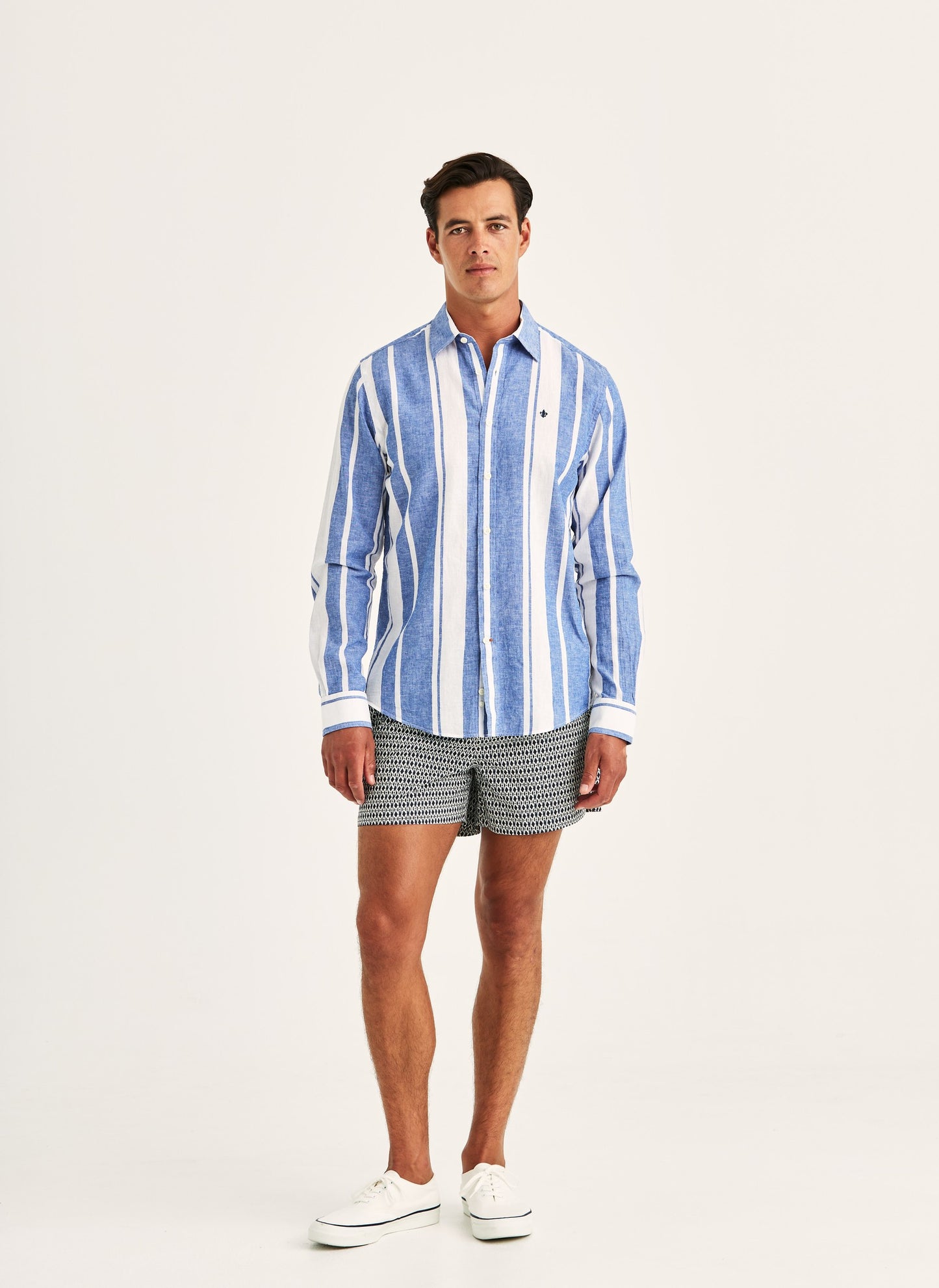Morris Douglas Linen Mix Stripe Shirt 58 Blue